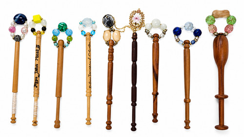 Wooden lace bobbins - x8, beaded
