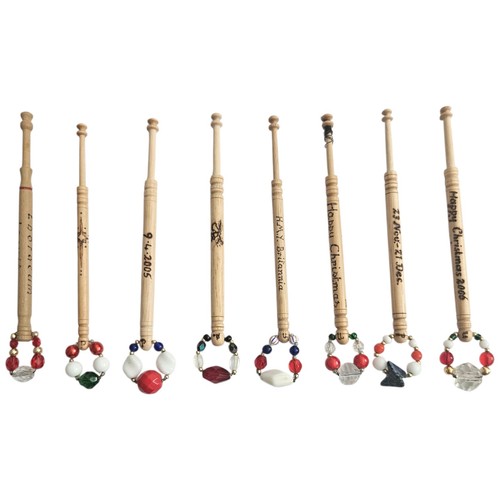 Wooden lace bobbins beaded - bobbins, x8